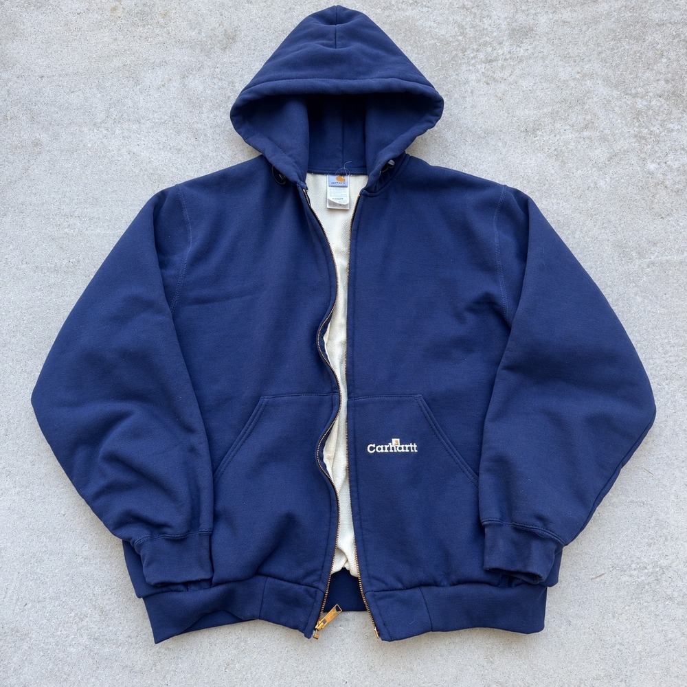 Carhartt K129 NVY Navy Blue Thermal Lined Full Zip Hoodie Mens Large Regular